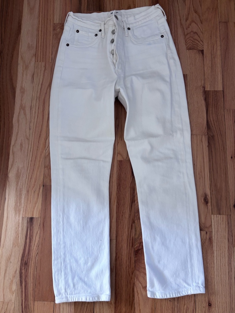 Agolde Slim Straight White Jeans with Button-Fly